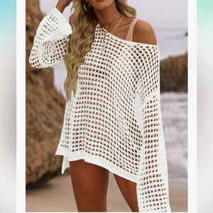 Zesica White Crochet Sweater